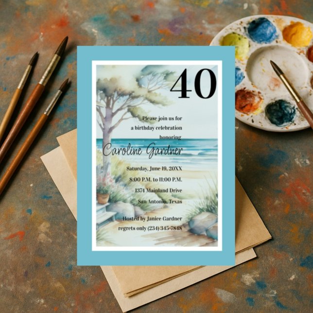 Invitation N'importe quel numéro Anniversaire Blue Water Lake (Créateur téléchargé)