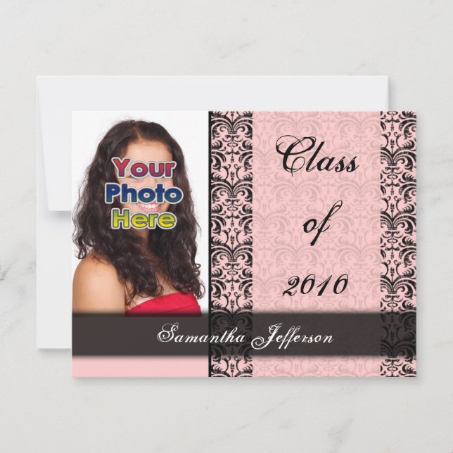 Invitation N'importe quelle année~ Bébé Pink and Black Gradua (Devant)