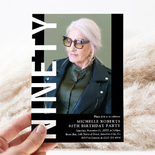 Invitation NINETY moderne Photo 90th Birthday Party Invitatio