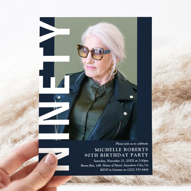 Invitation NINETY moderne Photo 90th Birthday Party Invitatio (Créateur téléchargé)