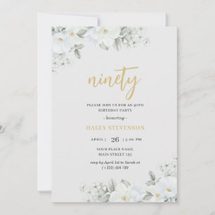 Invitation Ninety White & Gold White Floral Élégant anniversa