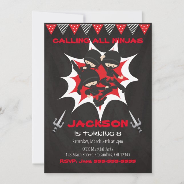 Invitation Ninja Anniversaire Invitation, Ninja Anniversaire (Devant)