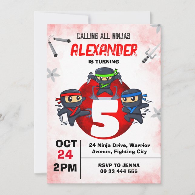 Invitation Ninja Anniversaire Martial Arts Party (Devant)