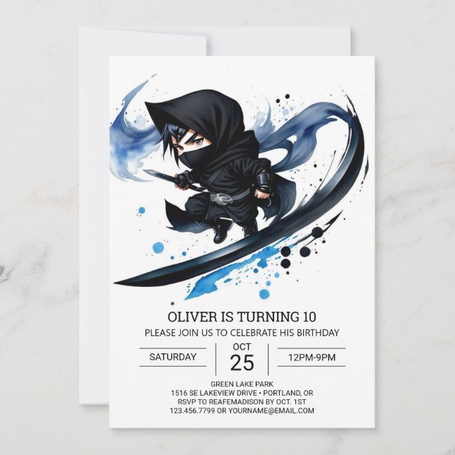 Invitation Ninja Aventure Enfants Personnalisée Anniversaire (Devant)