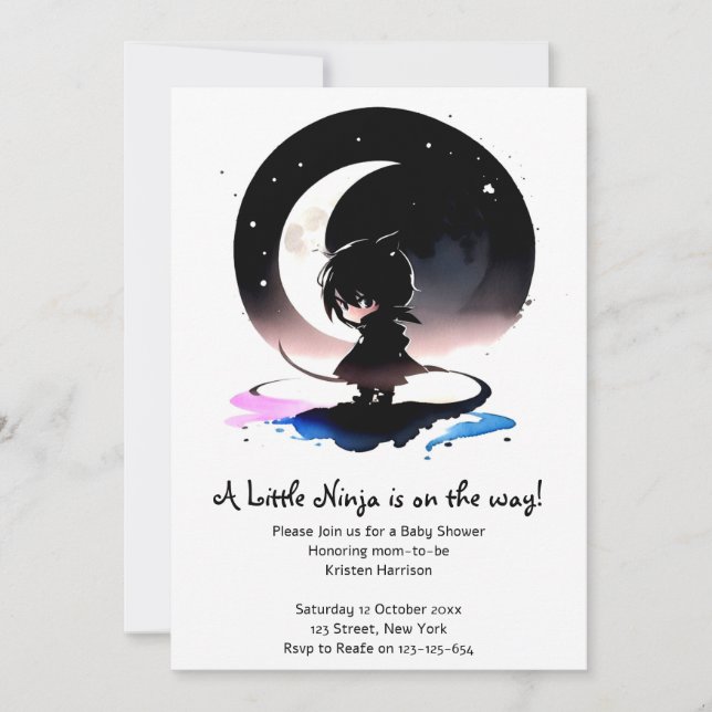 Invitation Ninja Baby shower aventure : furtive (Devant)