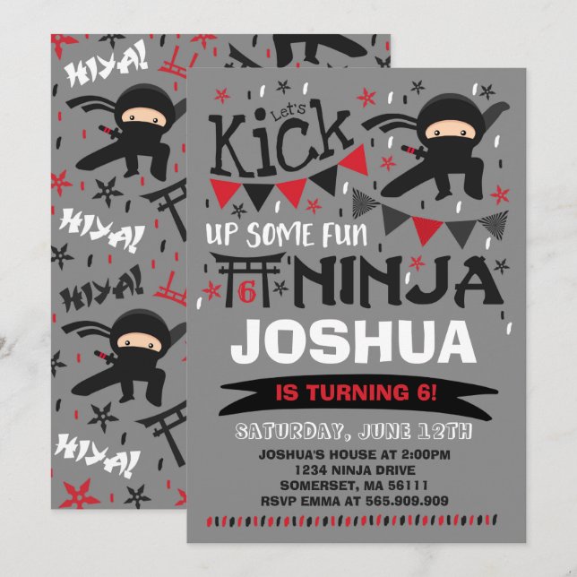Invitation Ninja Birthday Karate Birthday Party (Devant / Derrière)