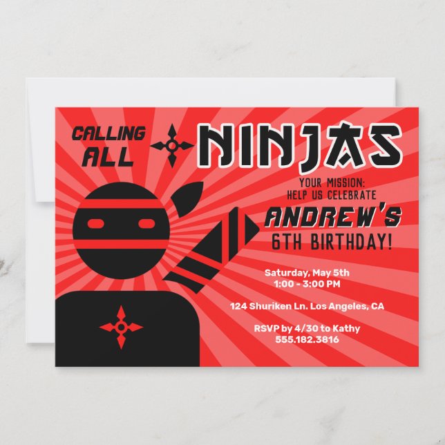 Invitation Ninja fête d'anniversaire (Devant)