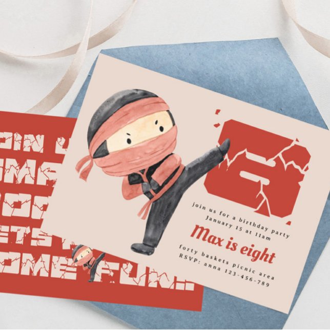 Invitation Ninja fête d'anniversaire, garçons 8e anniversaire (Créateur téléchargé)