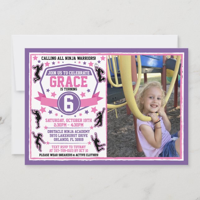 Invitation Ninja Filles guerrières Anniversaire Photo (Devant)