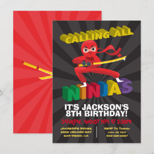Invitation Ninja Guerrier fête d'anniversaire