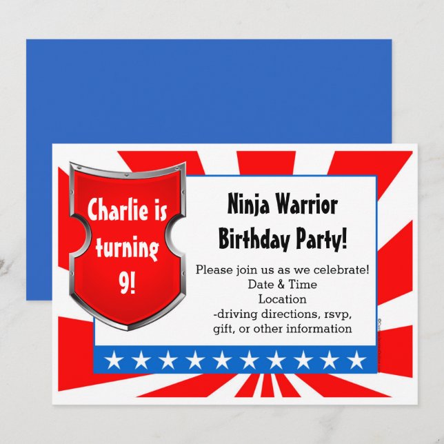 Invitation Ninja Guerrier fête d'anniversaire Enfants garçons (Devant / Derrière)