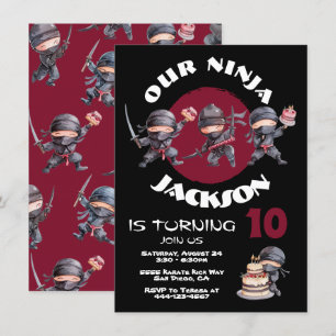 Invitation Ninja Karate Cake Guerrier fête d'anniversaire