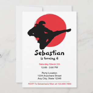 Invitation Ninja mignonne Anniversaire Rouge et Noir