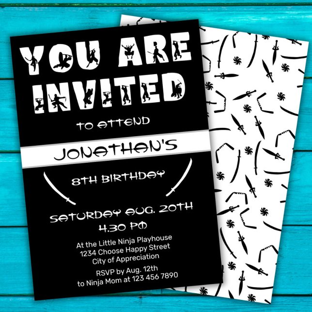 Invitation Ninja moderne Kid Warrior Silhouette fête d'annive (Créateur téléchargé)
