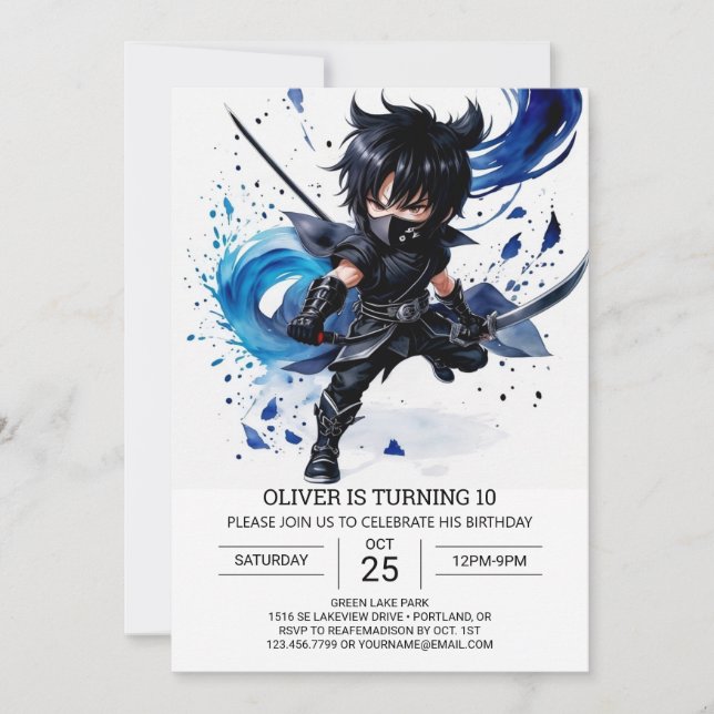 Invitation Ninja numérique d'entraînement pour enfants annive (Devant)