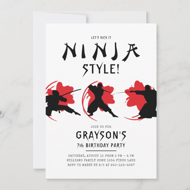 Invitation Ninja Thème Anniversaire (Devant)