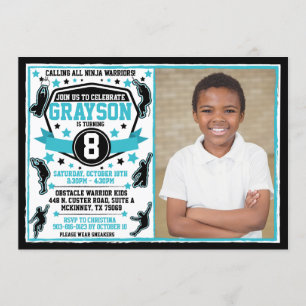 Invitation Ninja Warrior Boy Black & Turquoise Photo
