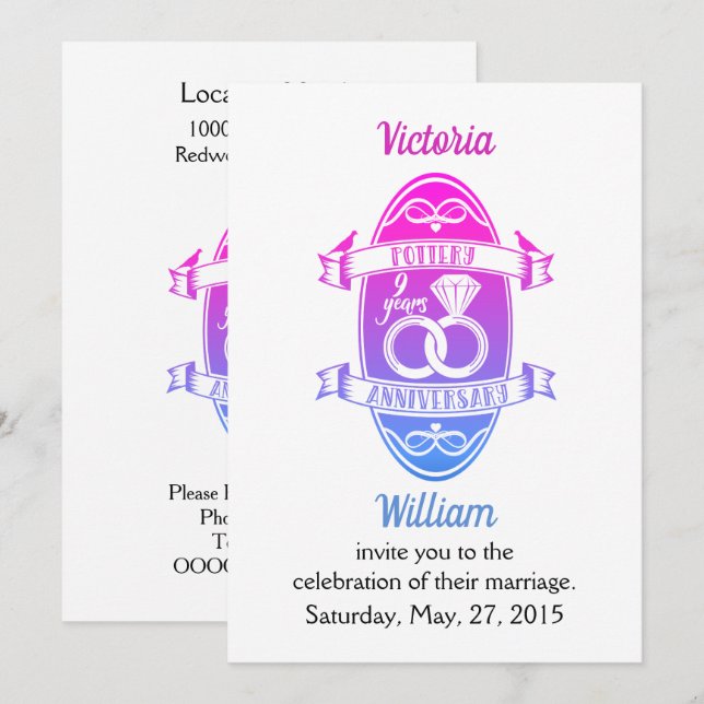 Invitation Ninth 9e anniversaire de mariage poterie tradition (Devant / Derrière)