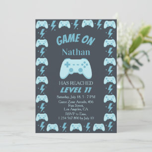 Invitation Niveau Bleu Fête de Jeu Vidéo Élévation 11e Annive