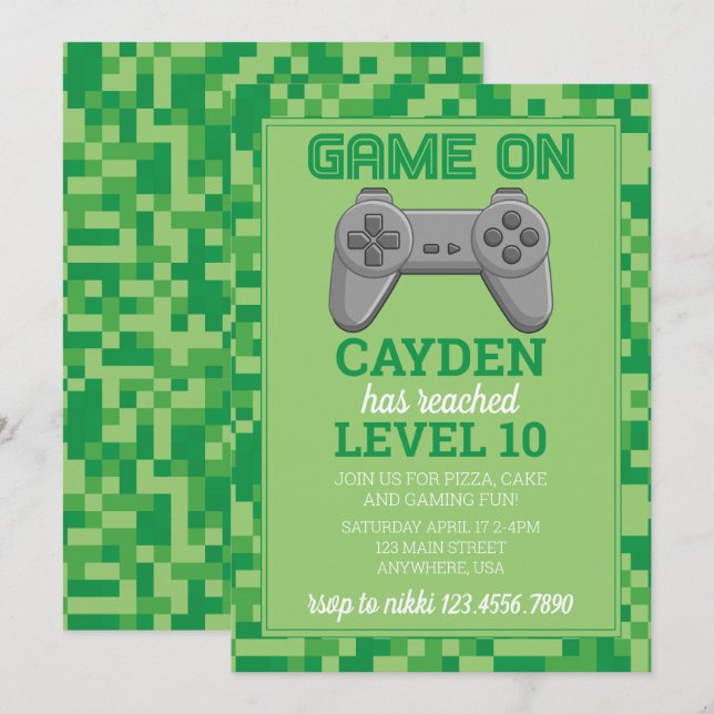 Invitation Niveau de jeu vidéo en haut Gamer Anniversaire Inv (Devant / Derrière)