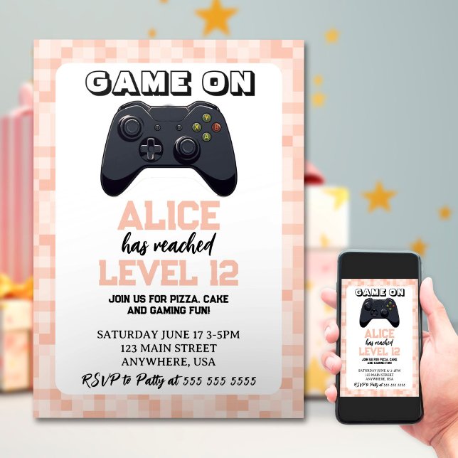 Invitation Niveau du jeu vidéo jusqu'à Gamer Girl Anniversair (Créateur téléchargé)