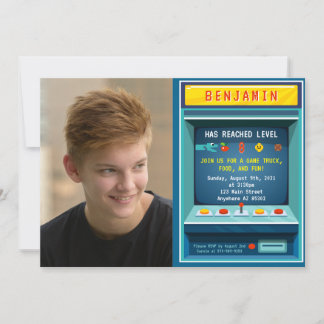 Invitation Niveau Up Arcade Jeu Photo Anniversaire Fête
