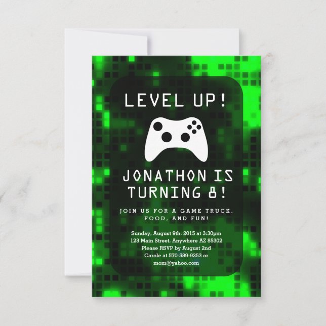 Invitation Niveau Up Vidéo Jeu Camion Fête d'anniversaire (Devant)