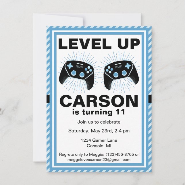 Invitation Niveau vers le haut Jeu Personnalisé Pizza Party A (Devant)