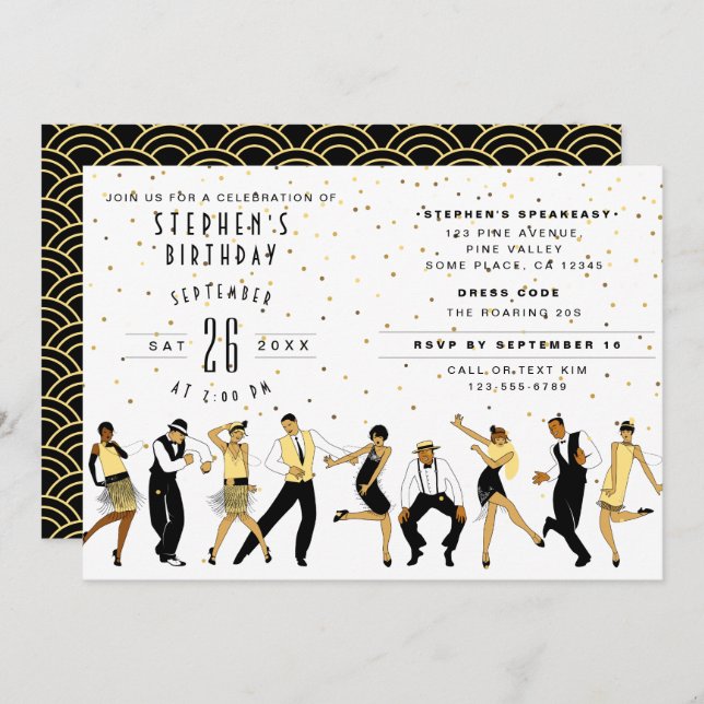 Invitation NO AGE Art Déco/Great Gatsby/1920s Anniversaire (Devant / Derrière)