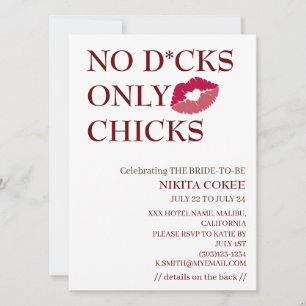 Invitation No D*cks Seulement Les Poussins Bachelorette Week-