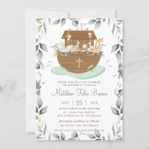 Invitation Noah's Ark Greenery Baptism Christening Neutral