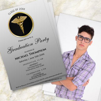 Invitation Noble Gold Caduceus Medical Graduation | Photo