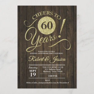 Invitation Noc rustique de 60e anniversaire de mariage - Bois
