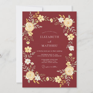 Invitation Noces à la Feuille de Crème Écarlate