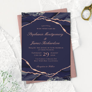 Invitation Noces Agate Navy Rose Or Élégant