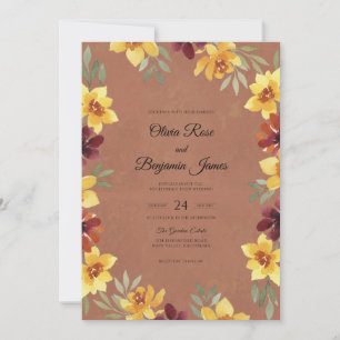 Invitation Noces au Coquelicot Ocra Marron