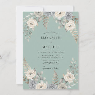 Invitation Noces au feuillage d'eucalyptus gris écume de mer