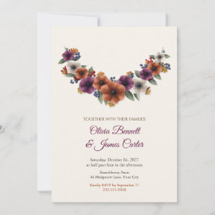 Invitation Noces Automneaux aux Anémones Rouille et Prune
