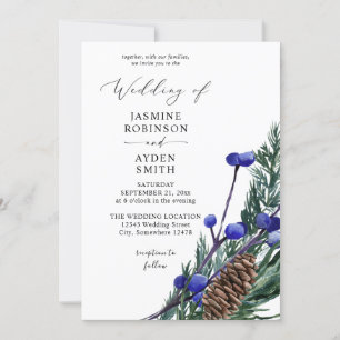 Invitation Noces aux Baies Bleues d'Hiver et au Feuillage de 