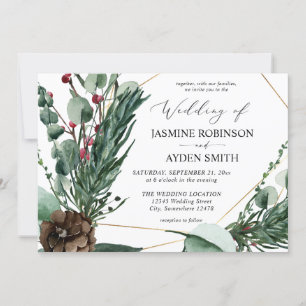 Invitation Noces Baies d'Hiver & Verdure de Pin 2