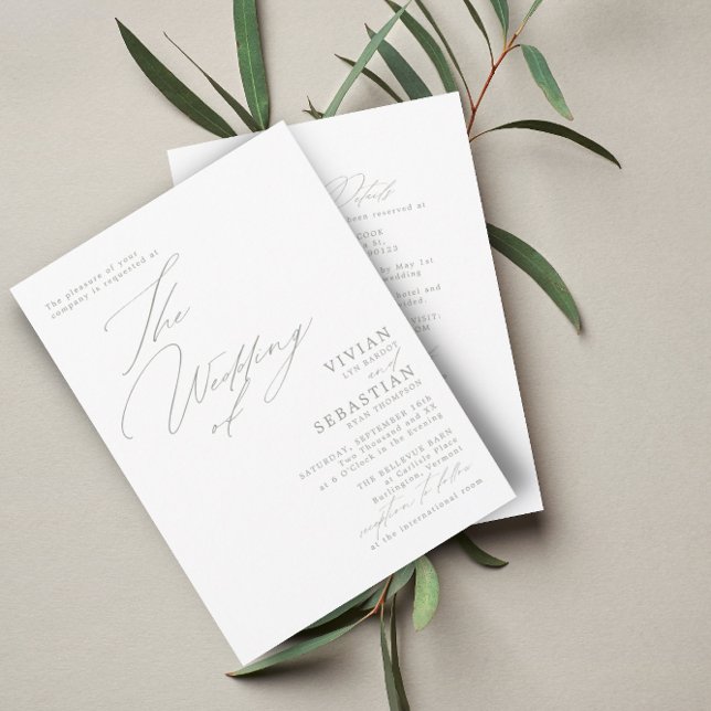 Invitation Noces blanches Sage vert moderne RSVP QR Code (Créateur téléchargé)