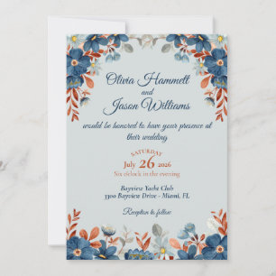Invitation Noces Bleu Barbeau et Cuivre