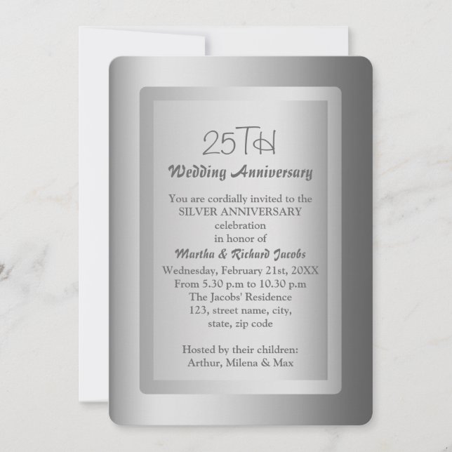 Invitation Noces d'argent 25e anniversaire de mariage (Devant)