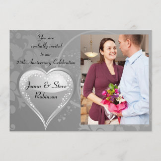 Invitation Noces d'argent 25ème tourbillon de coeur argenté