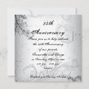 Invitation Noces d'argent anniversaire de mariage noir gris f