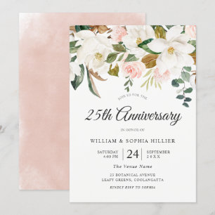 Invitation Noces d'argent Fleurs Roses et Blanches 25e Annive