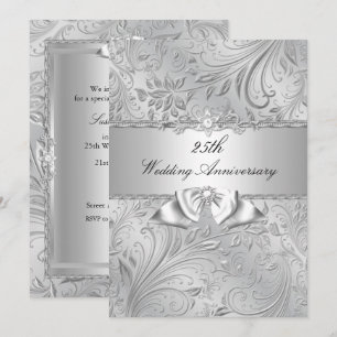 Invitation Noces d'argent Floral & Nœud 25ème Anniversaire de