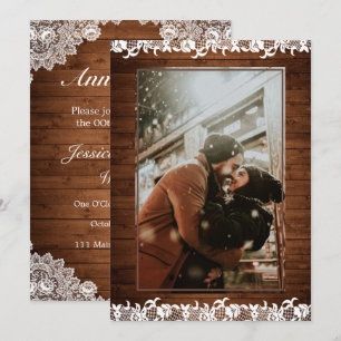 Invitation Noces de Bois & Dentelle Blanche Photo Anniversair