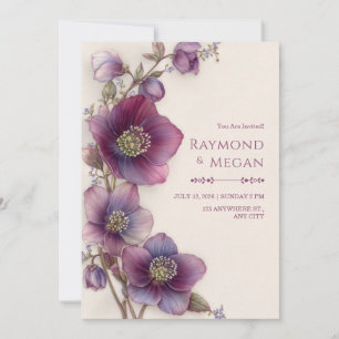 Invitation Noces de bordure botanique d'Hellebore Magenta Plu