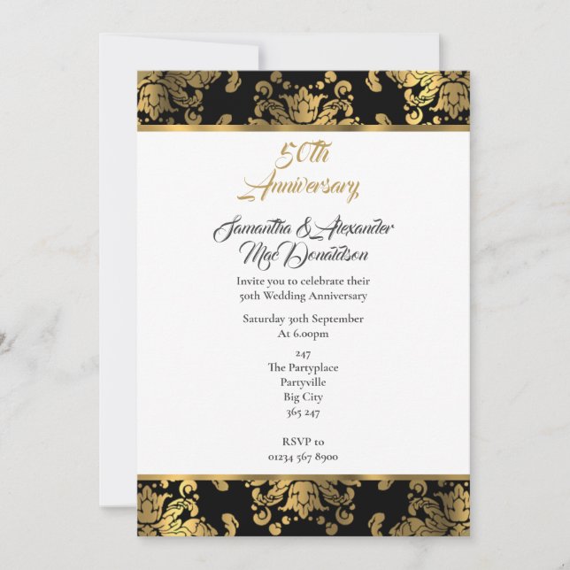 Invitation Noces de dames or et noir 50e anniversaire de mari (Devant)